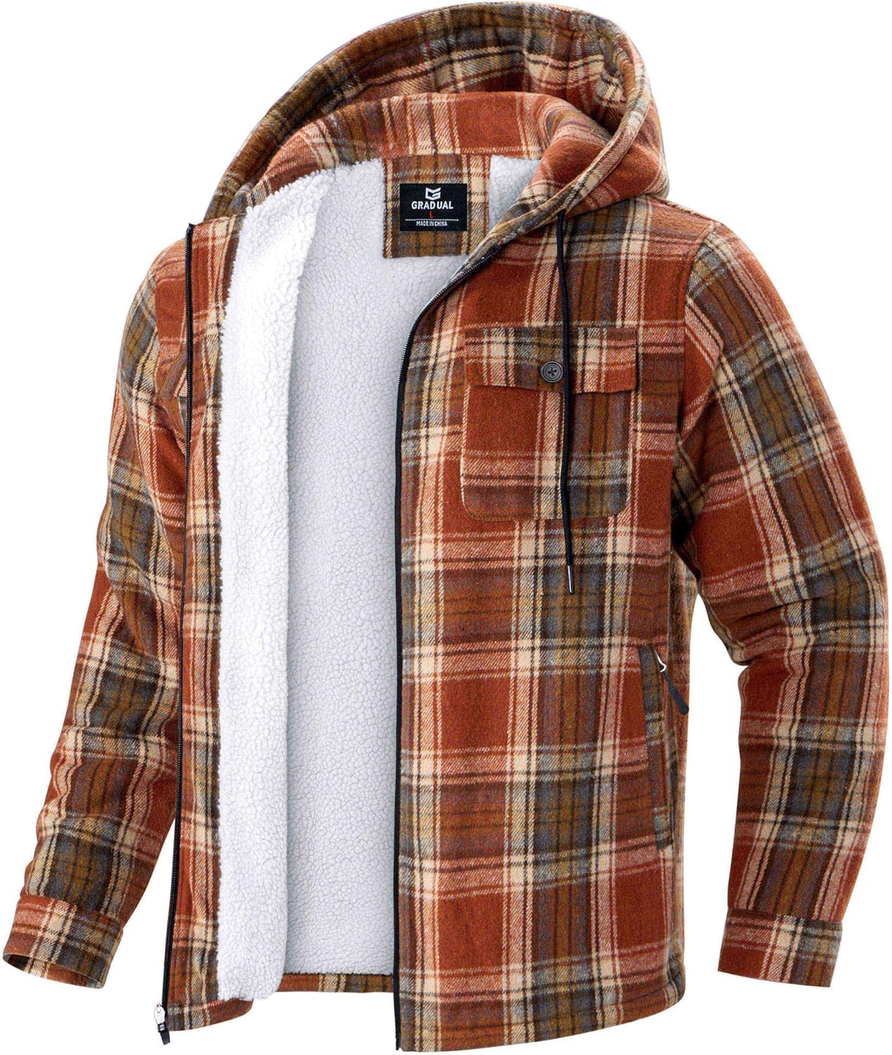G Gradual Men's Flannel Jacket Warm Winter Zip Up Hoodies