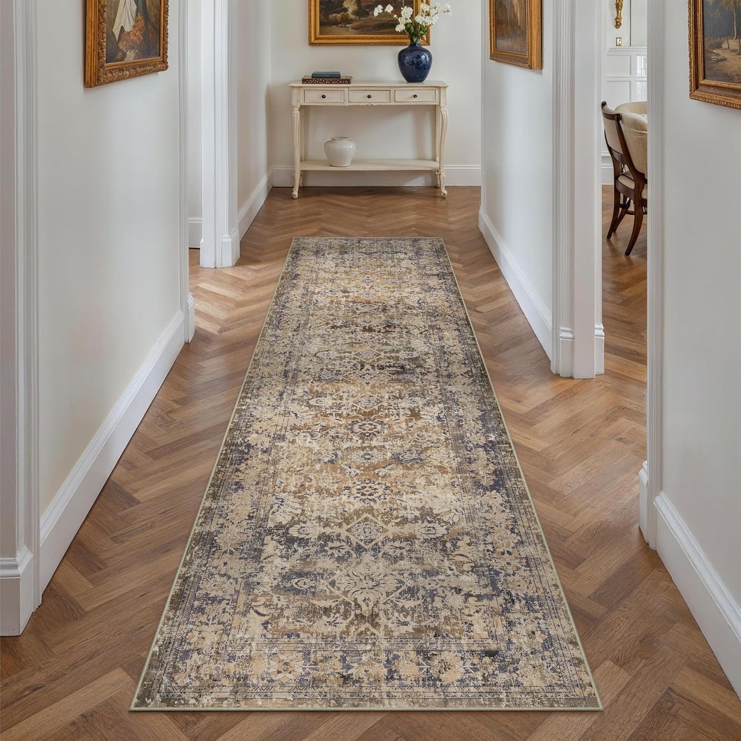 Vintage Brown 2x8 Runner Rug for Hallway and Bedroom Use