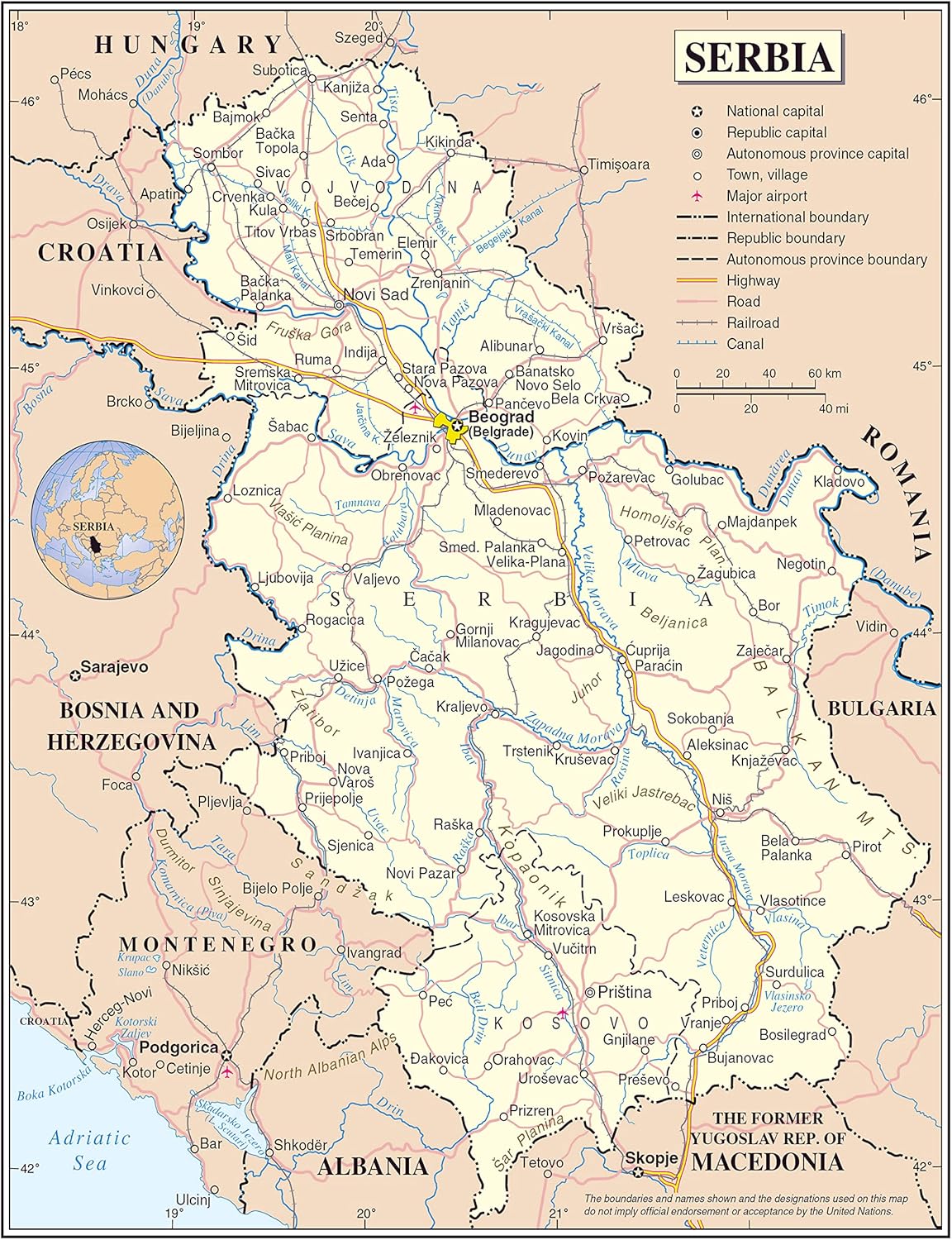 Large Serbia Political Map Poster