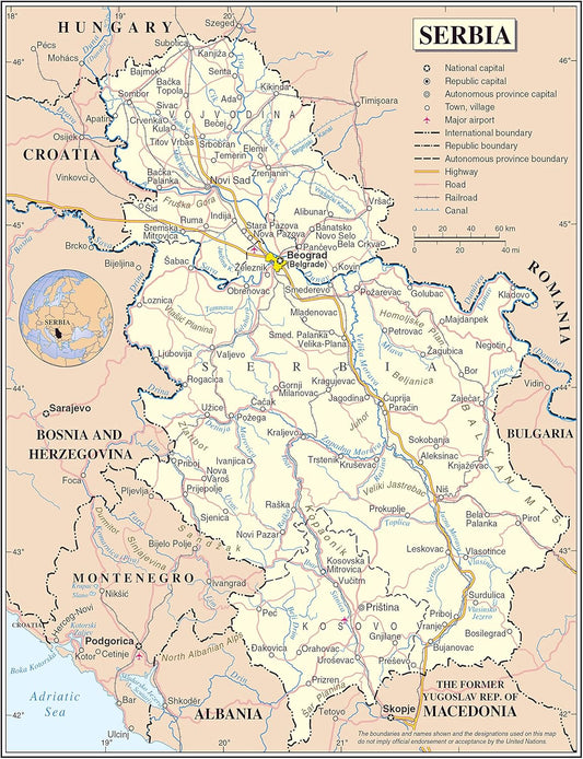 Large Serbia Political Map Poster