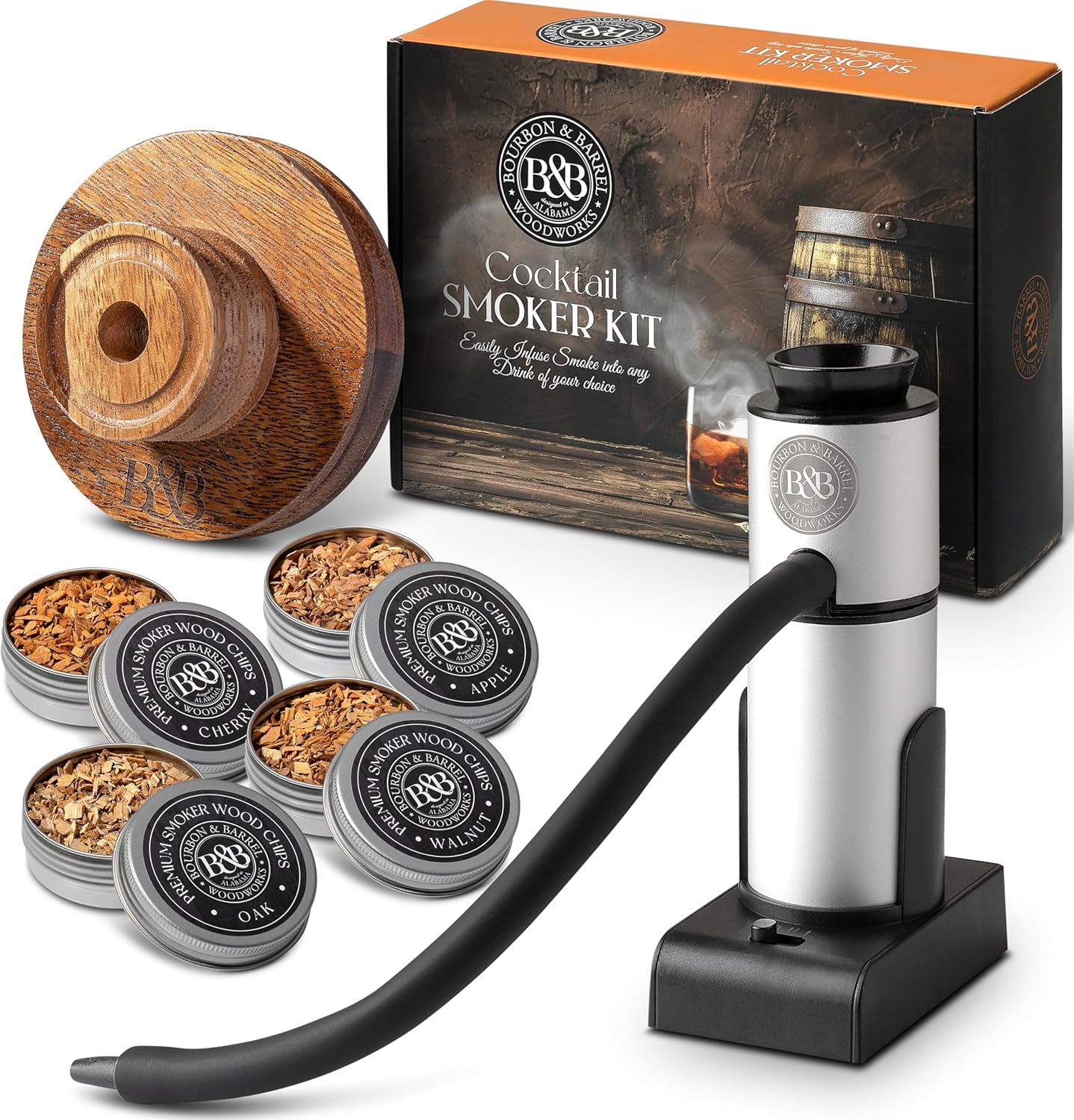 Whiskey Smoker Kit | Crafted Walnut Wood | Instant Infusion & Chips