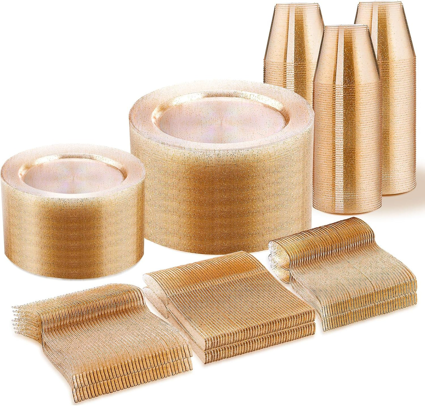 Gold Glitter Disposable Dinnerware Set for 75 Guests - 450 PCS