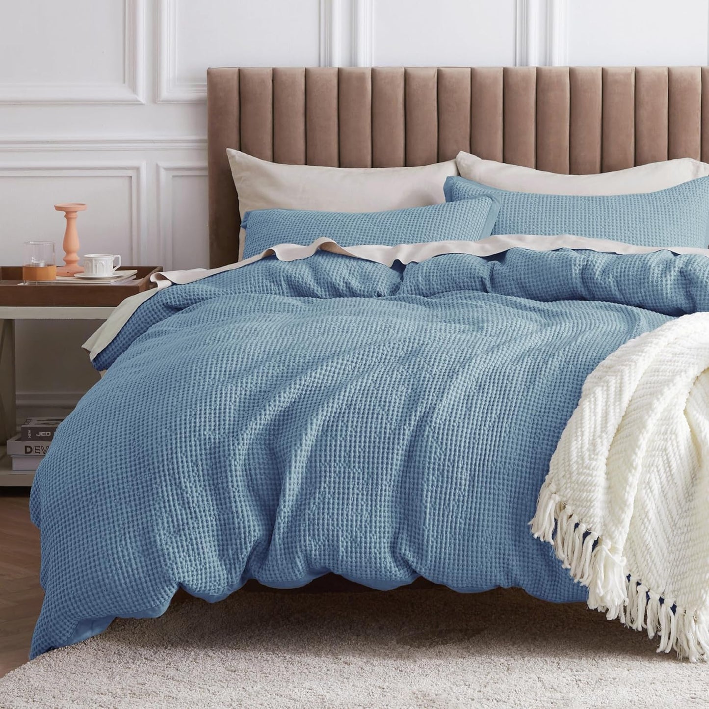 Bedsure Cotton Duvet Cover Queen - Soft Waffle Weave Bedding Set