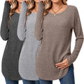 Ficerd Women's Curved Hem Long Sleeve Tunic Tops - Cozy Lightweight
