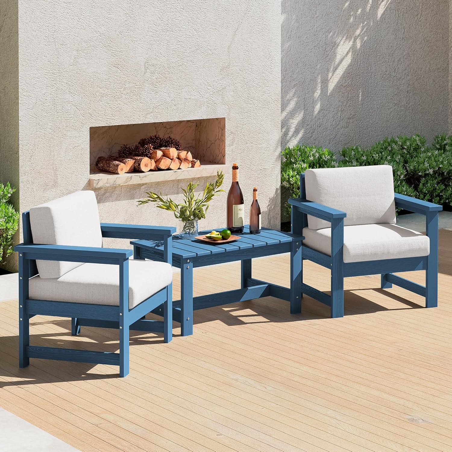 SERWALL 3 Pieces HDPE Outdoor Sofa Set for Stylish Relaxation