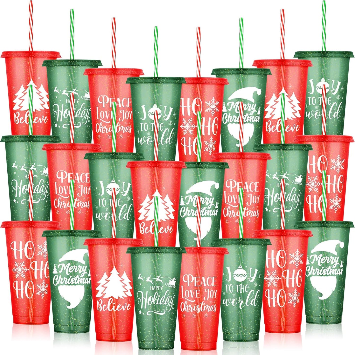 24 Pieces Christmas Plastic Cups Bulk for Holiday Parties