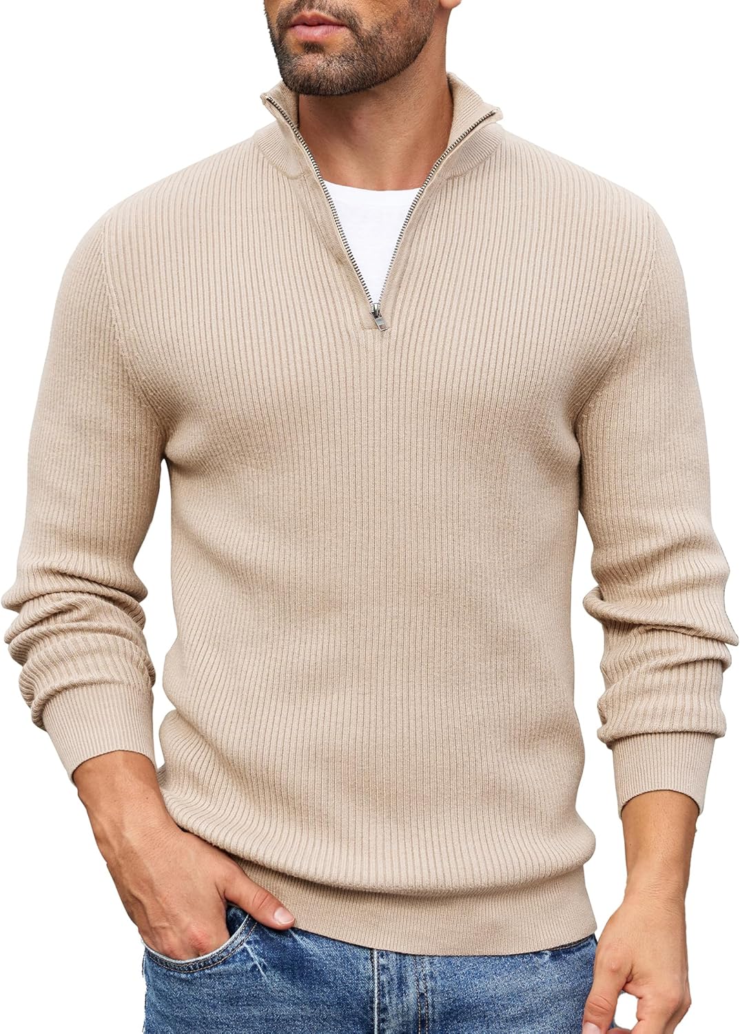COOFANDY Men's Quarter Zip Sweater for Stylish Comfort