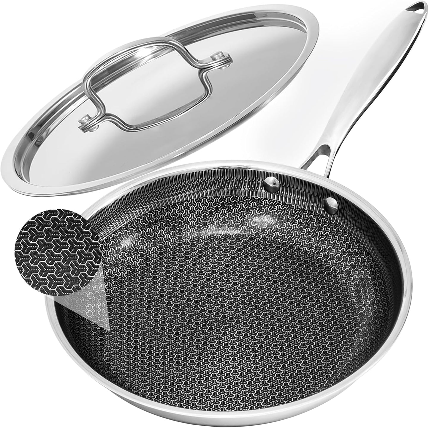 Non Stick 10 Inch Frying Pan with Stainless Steel Lid for Cooking