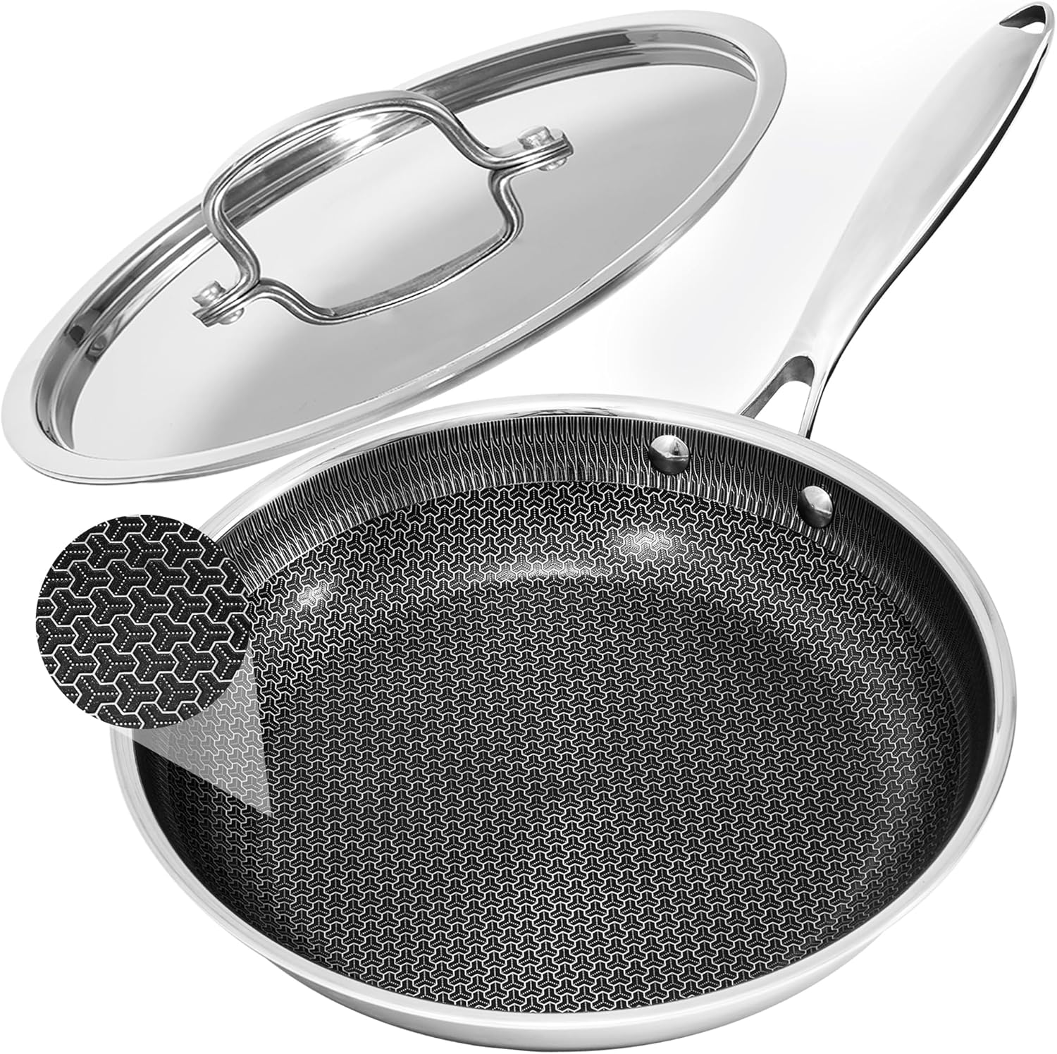 Non Stick 10 Inch Frying Pan with Stainless Steel Lid for Cooking
