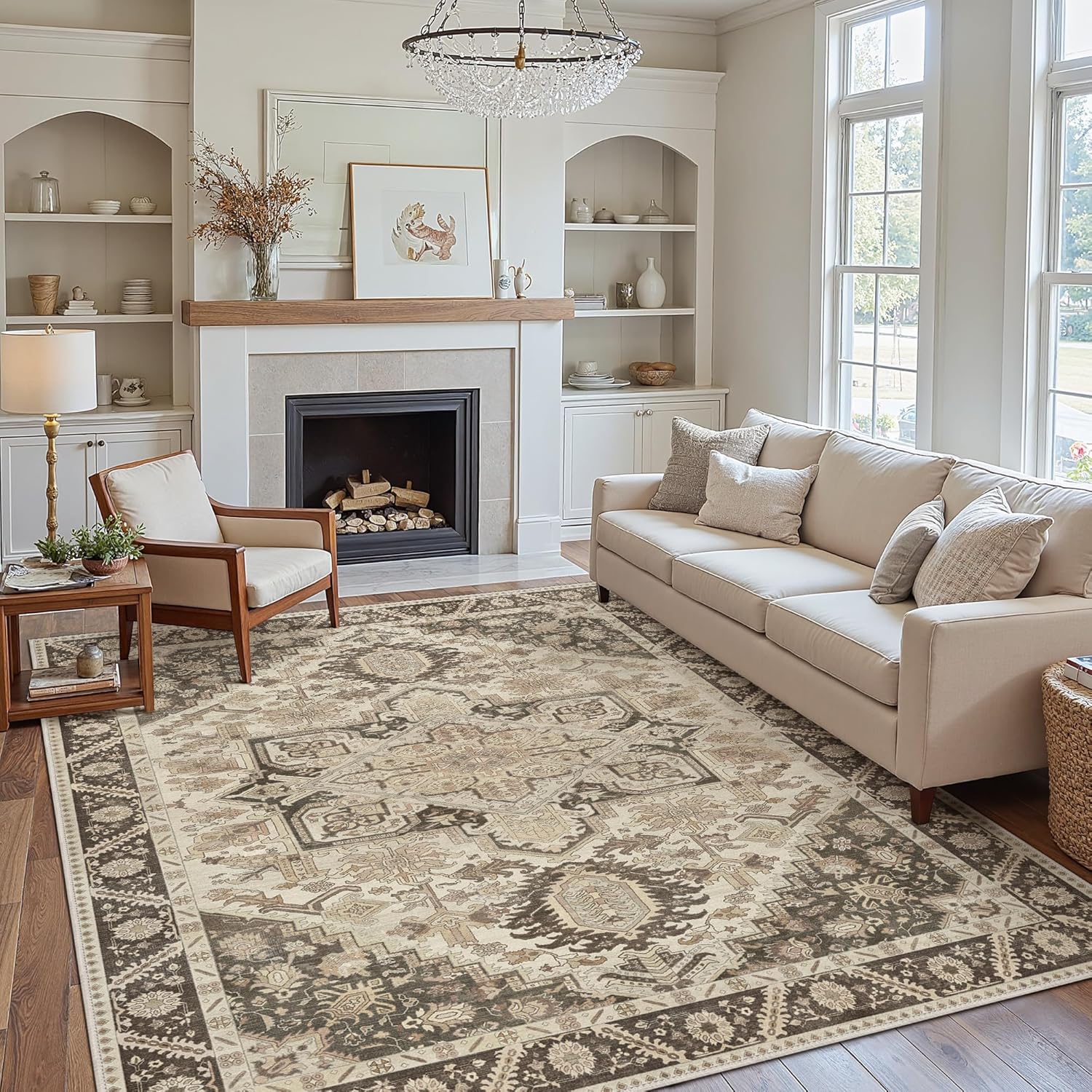 8x10 Area Rug Machine Washable Boho Rug for Living Room