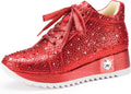 Women's Glitter High Top Platform Sneakers - Sparkly Rhinestone Wedges