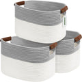 Cotton Rope Storage Baskets 15x10x9 in White/Grey 3-Pack - Collapsible