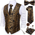 Barry.Wang Men's Wedding Suit Vest with Tie and Bowtie Set
