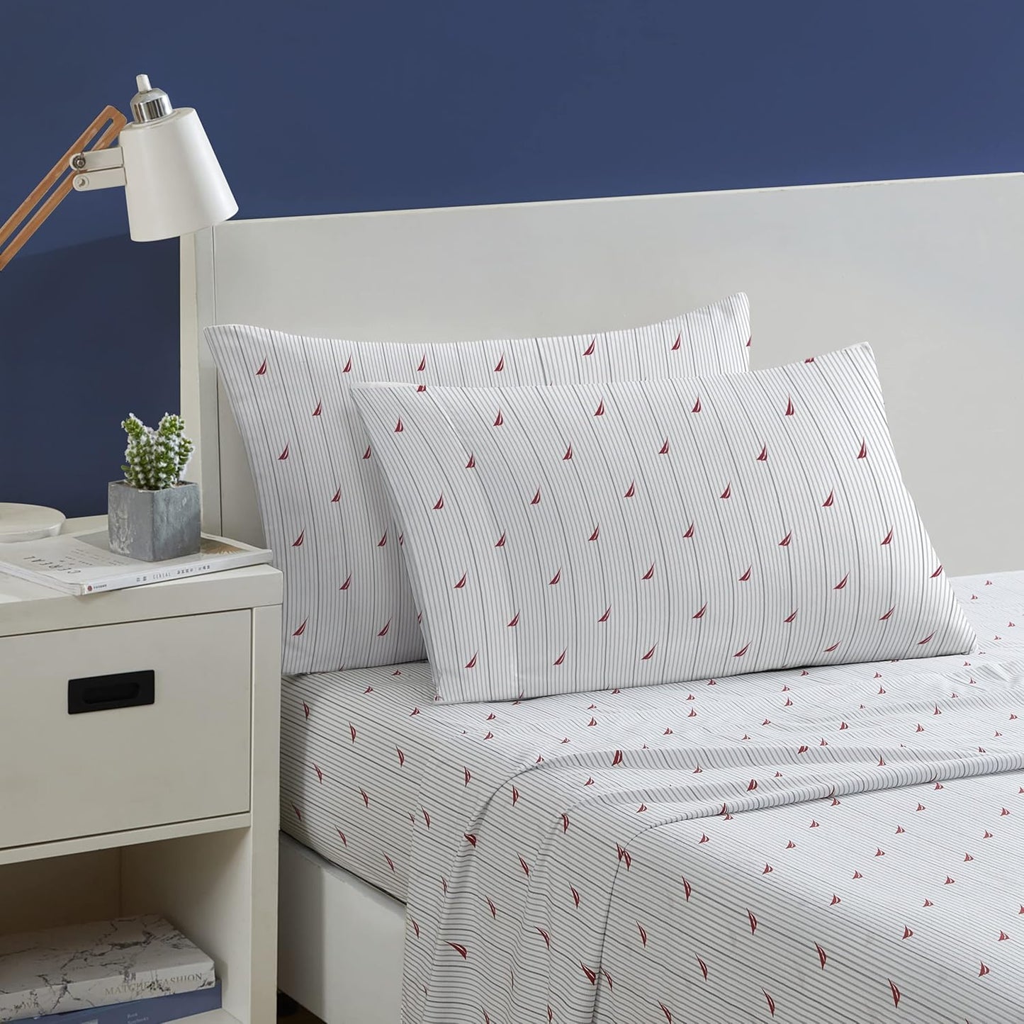 Nautica Twin Sheets Cotton Percale Bedding Set for Dorm Essentials