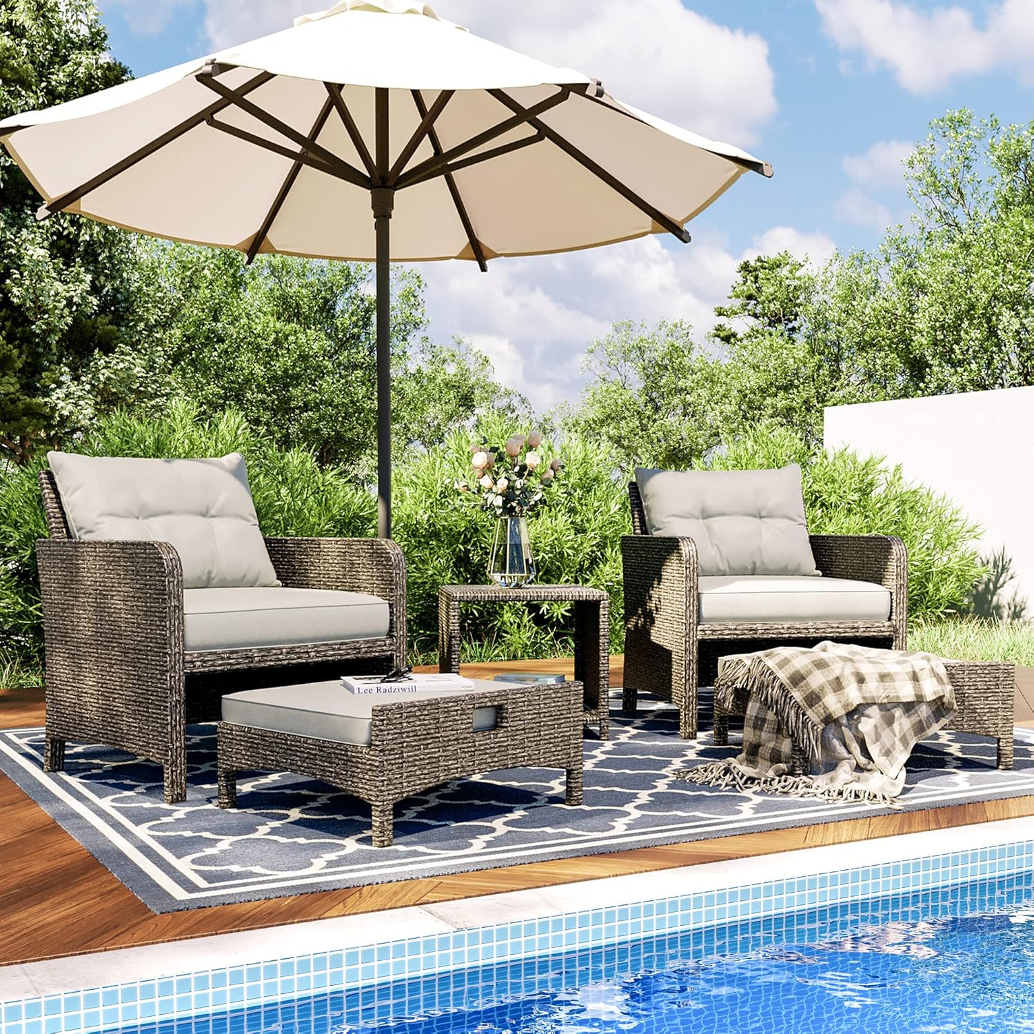 Pamapic 5 Pieces Wicker Patio Furniture Set for Outdoor Relaxation