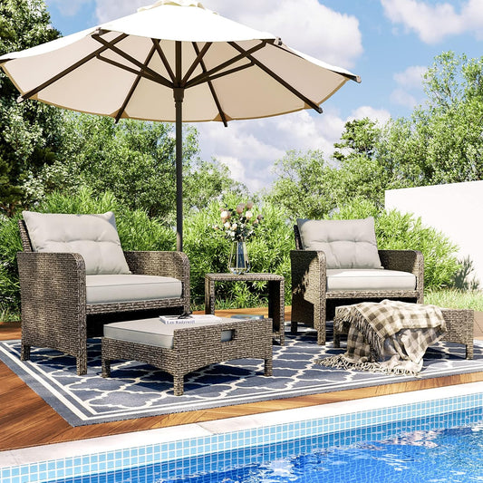Pamapic 5 Pieces Wicker Patio Furniture Set for Outdoor Relaxation