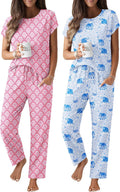 Pajamas for Women 2 Pack Cap Sleeve Top and Pants Set - Soft Lounge