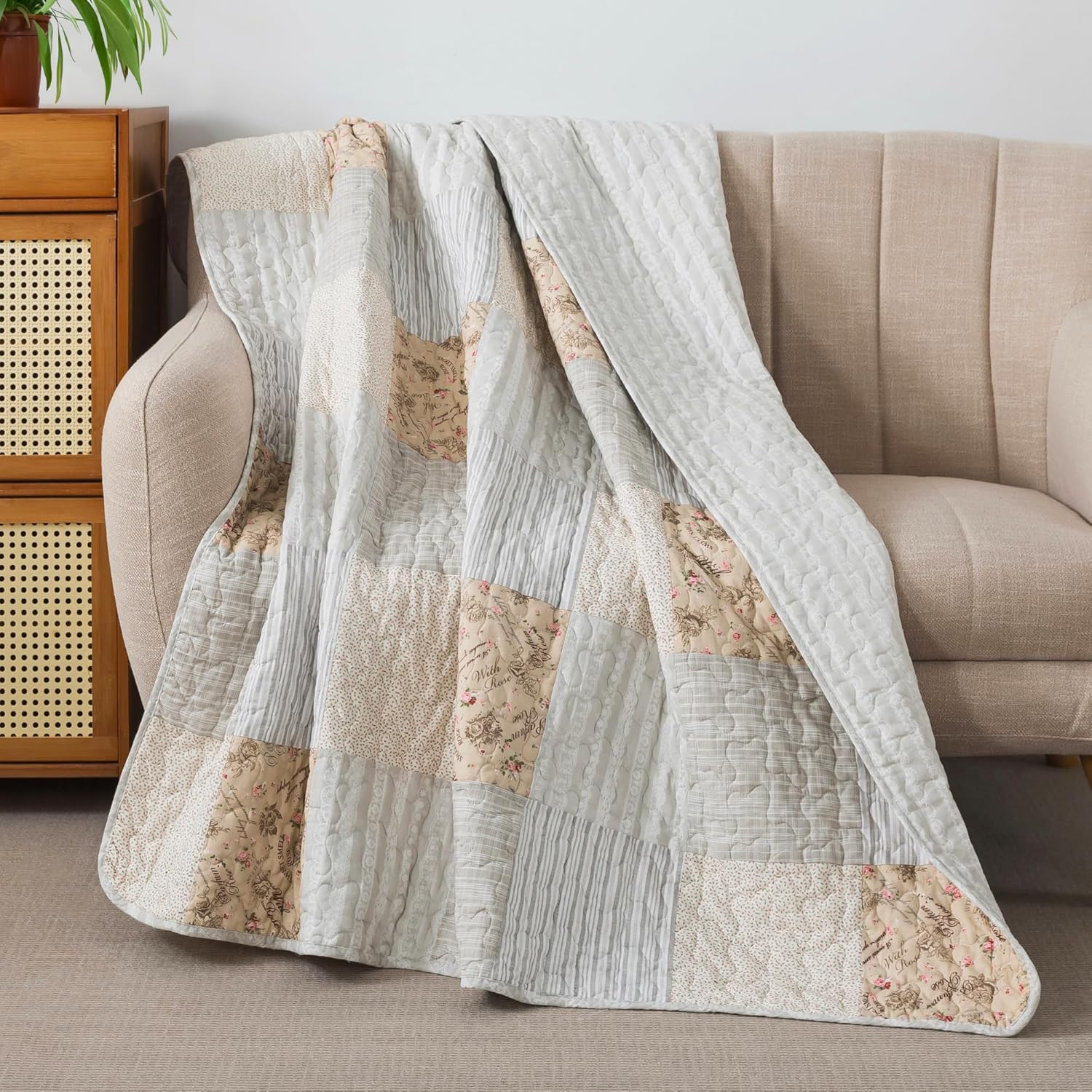 SLPR Cotton Quilted Throw Blanket for Cozy Farmhouse Decor
