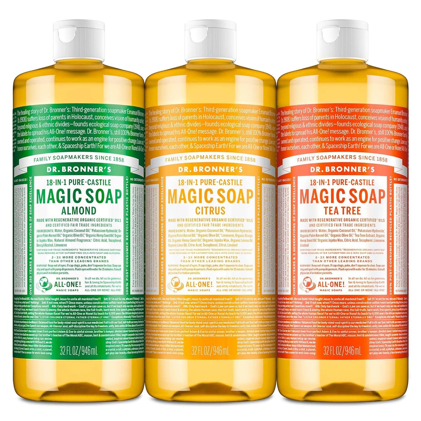 Dr. Bronner's Pure-Castile Magic Liquid Soap 32 oz Variety Pack