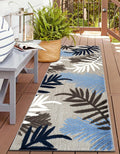 Blue Palm Frond Indoor/Outdoor Runner Rug 2ft 7in x 12ft - Easy Care