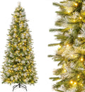 HAPPYGRILL 6ft Pre-Lit Flocked Pencil Christmas Tree - Lifelike Snowy