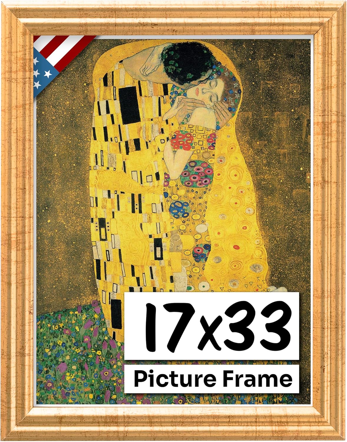 Antique Gold 17x33 Picture Frame - Handmade Solid Wood Decor
