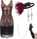 BABEYOND Womens Flapper Dress Set 1920s V Neck Beaded (Style CXC5)