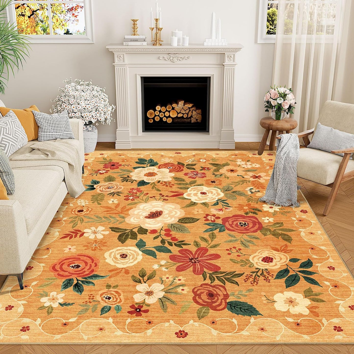 DUKINO 6x9 Area Rug - Floral Design for Living Room & Bedroom