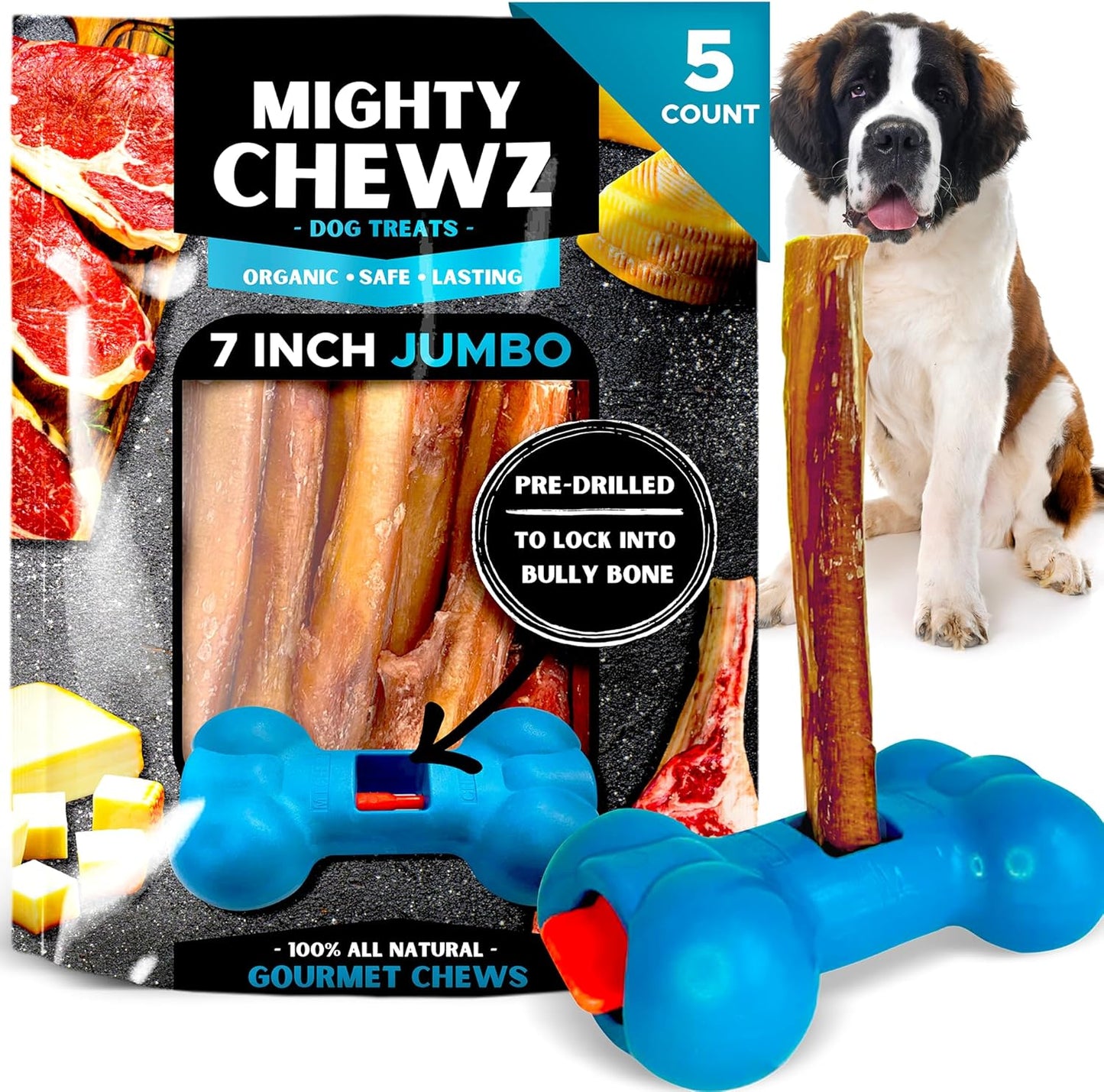 7 Inch Jumbo Bully Sticks with Safety Device for Dogs
