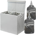 Double Laundry Hamper with Lid and Removable Bags - Compact Storage