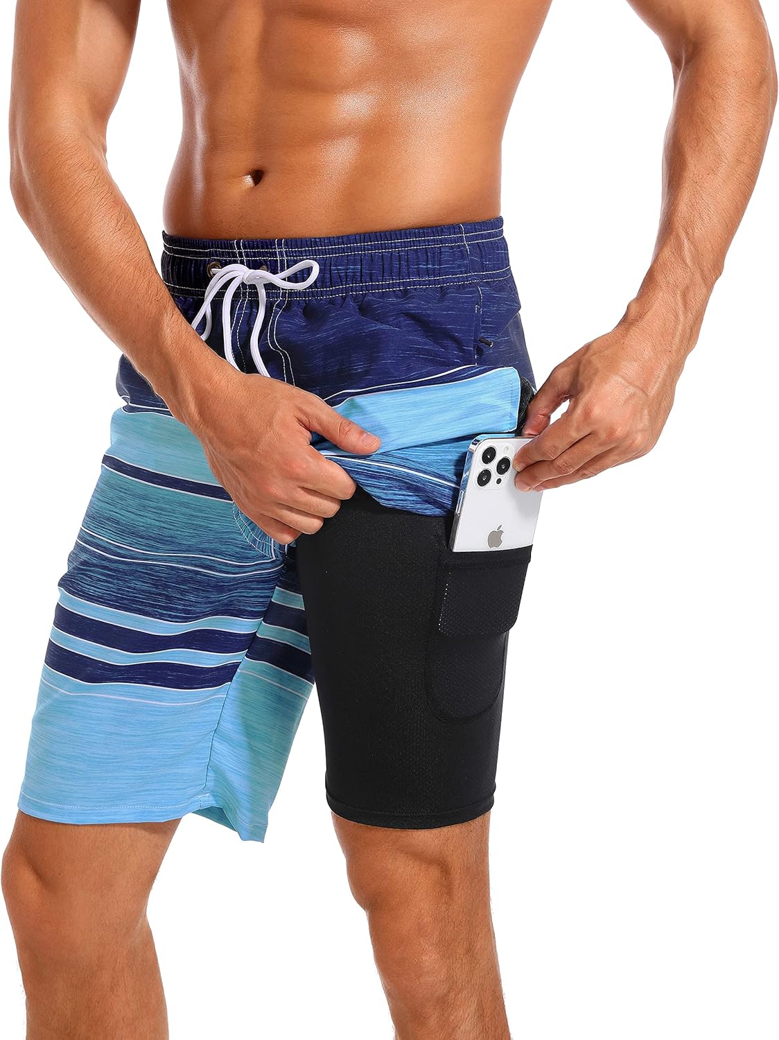 Difficort Mens Swim Trunks with Compression Liner for Comfort