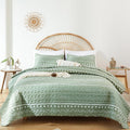 JANZAA King Quilt Set Sage Green Geometric - Reversible All-Season
