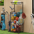 Sports Equipment Organizer with Elastic Straps and Hooks for Storage