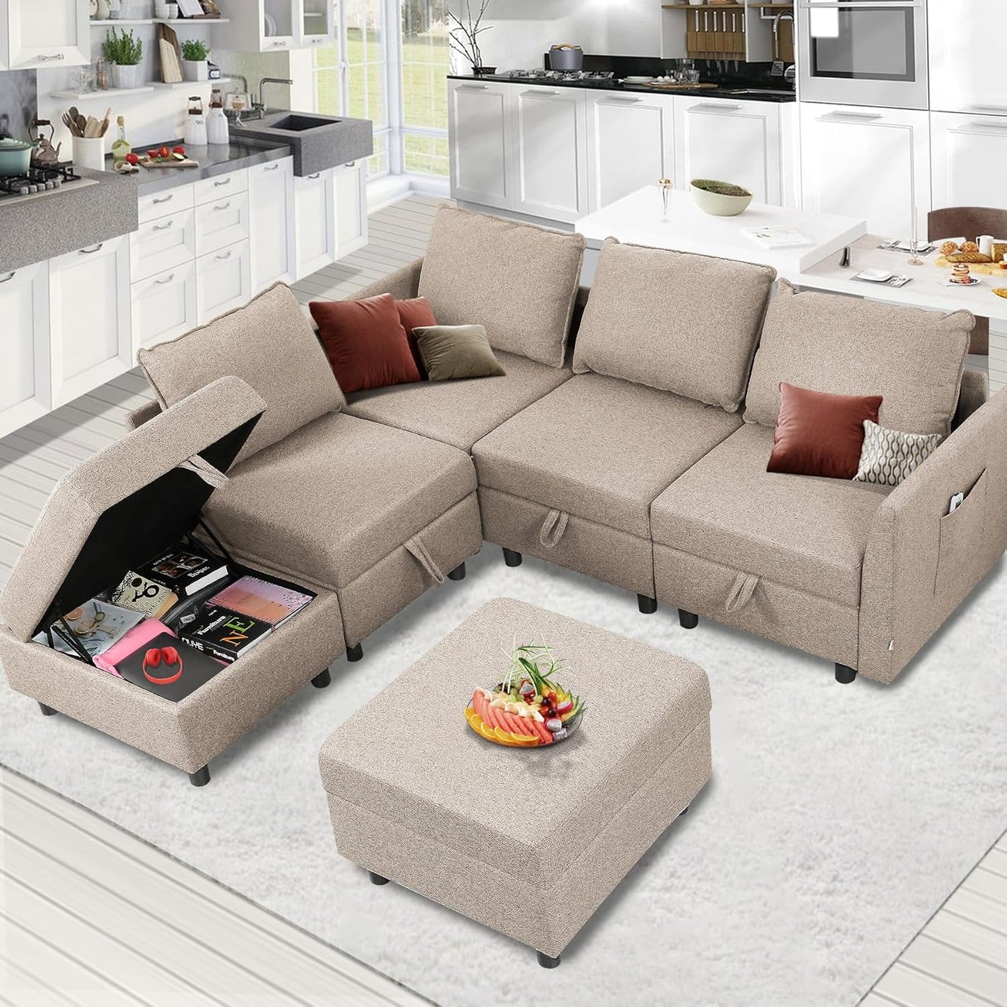 U-Shaped Modular Sectional Sofa with Storage and Comfort