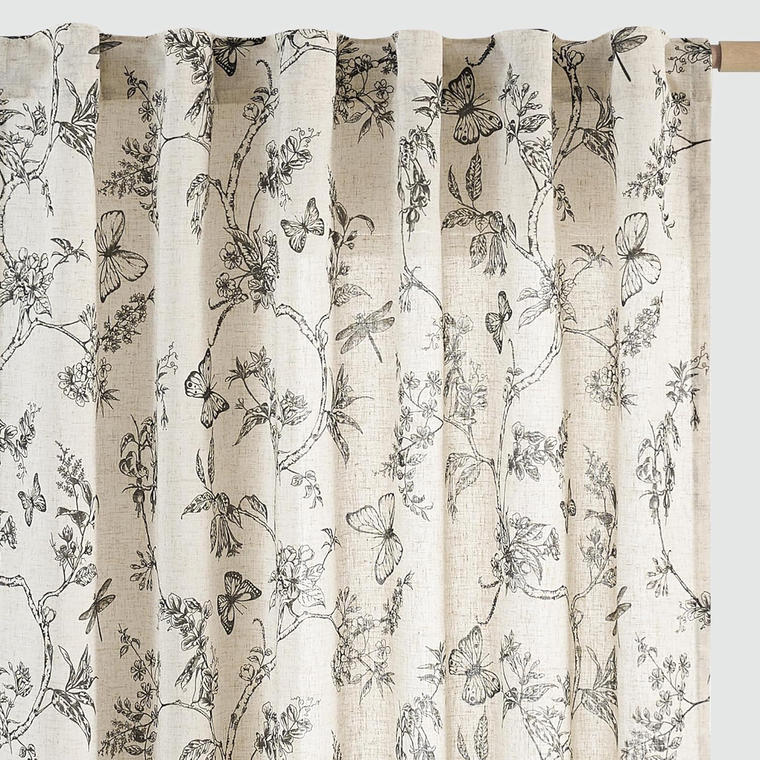Floral Linen Curtains for Living Room - Elegant 63 Inch Drapes