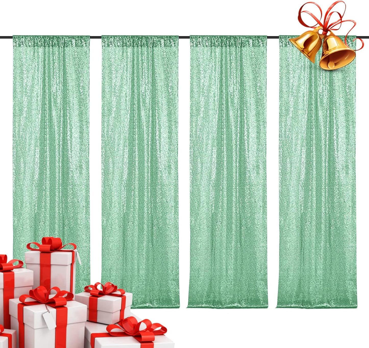 4PCS Mint Green Sequin Backdrop Curtain for Stunning Events