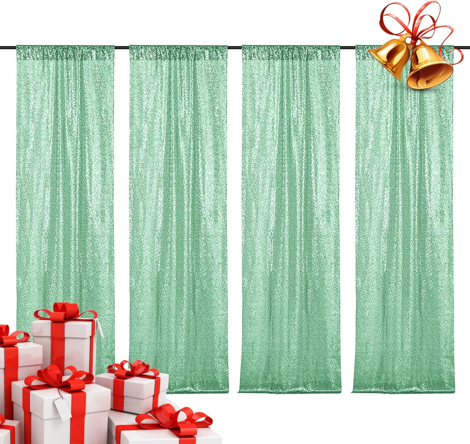 4PCS Mint Green Sequin Backdrop Curtain for Stunning Events