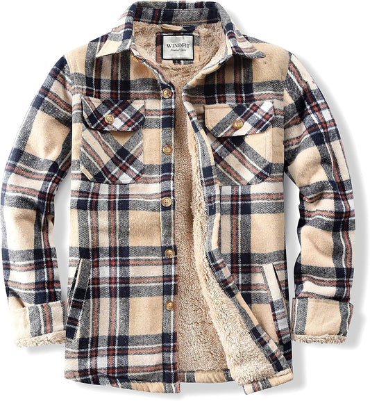 Men's Cotton Sherpa Lined Flannel Shirt Jacket for Outdoor Use