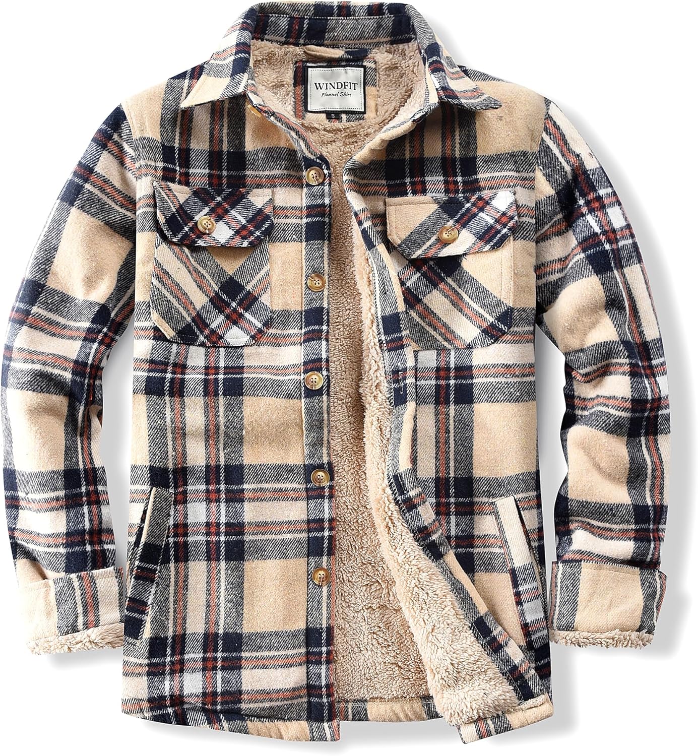 Men's Cotton Sherpa Lined Flannel Shirt Jacket for Outdoor Use
