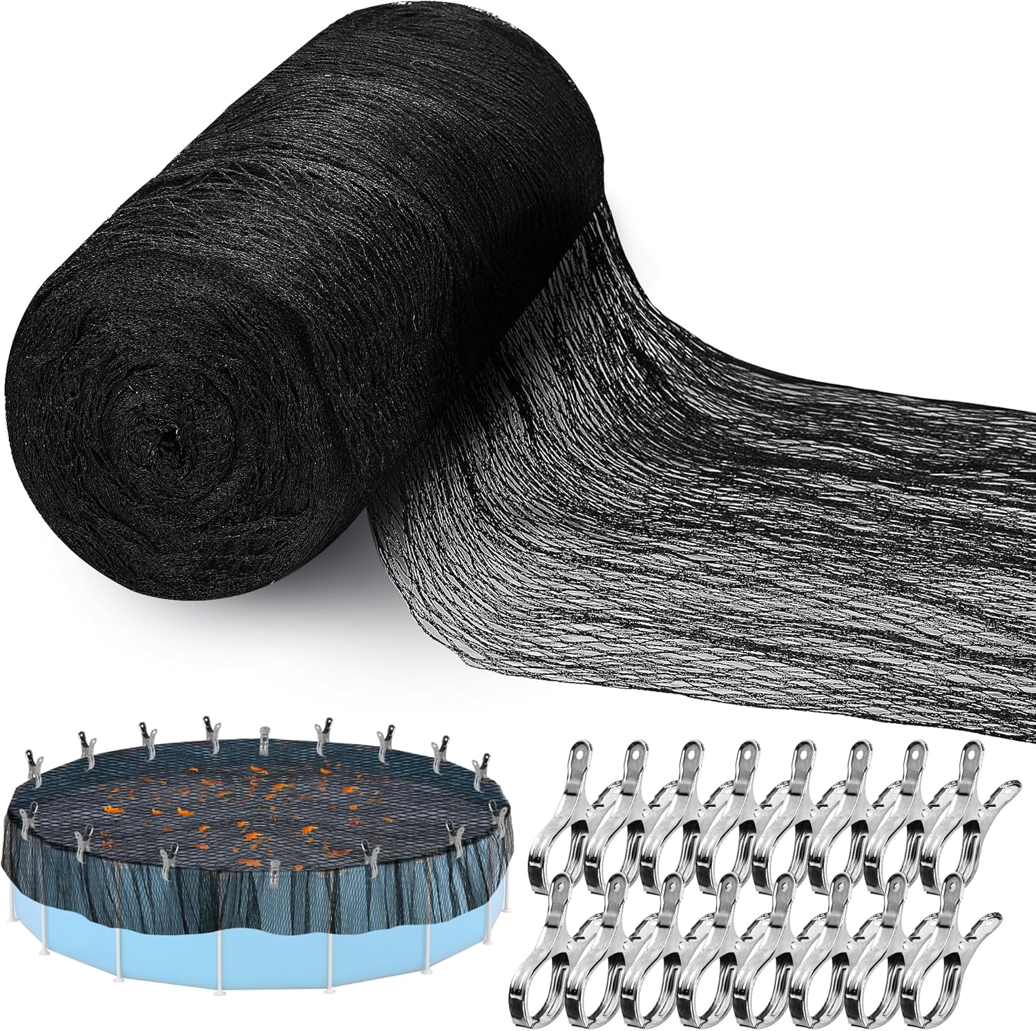 Adnee 27X27 Ft Round Swimming Pool Leaf Net Cover for 24 Ft Pools