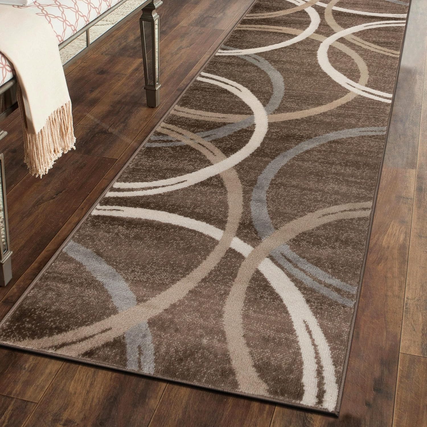 Rugshop Modern Wavy Circles Design Runner Rug for Hallways