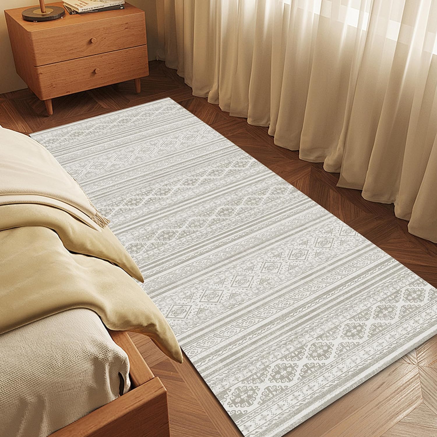 Washable Area Rugs 2ft 6in' x 8ft - Moroccan-Inspired Grey Rug