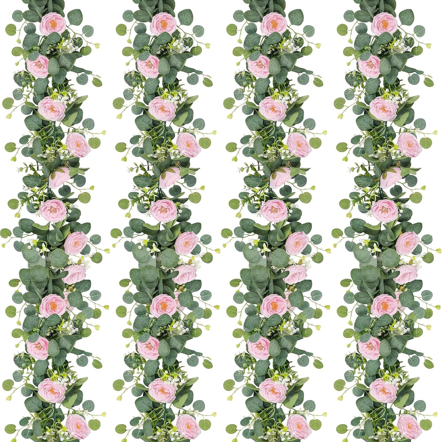 Artificial Eucalyptus Flower Garland with Pink Roses for Decor