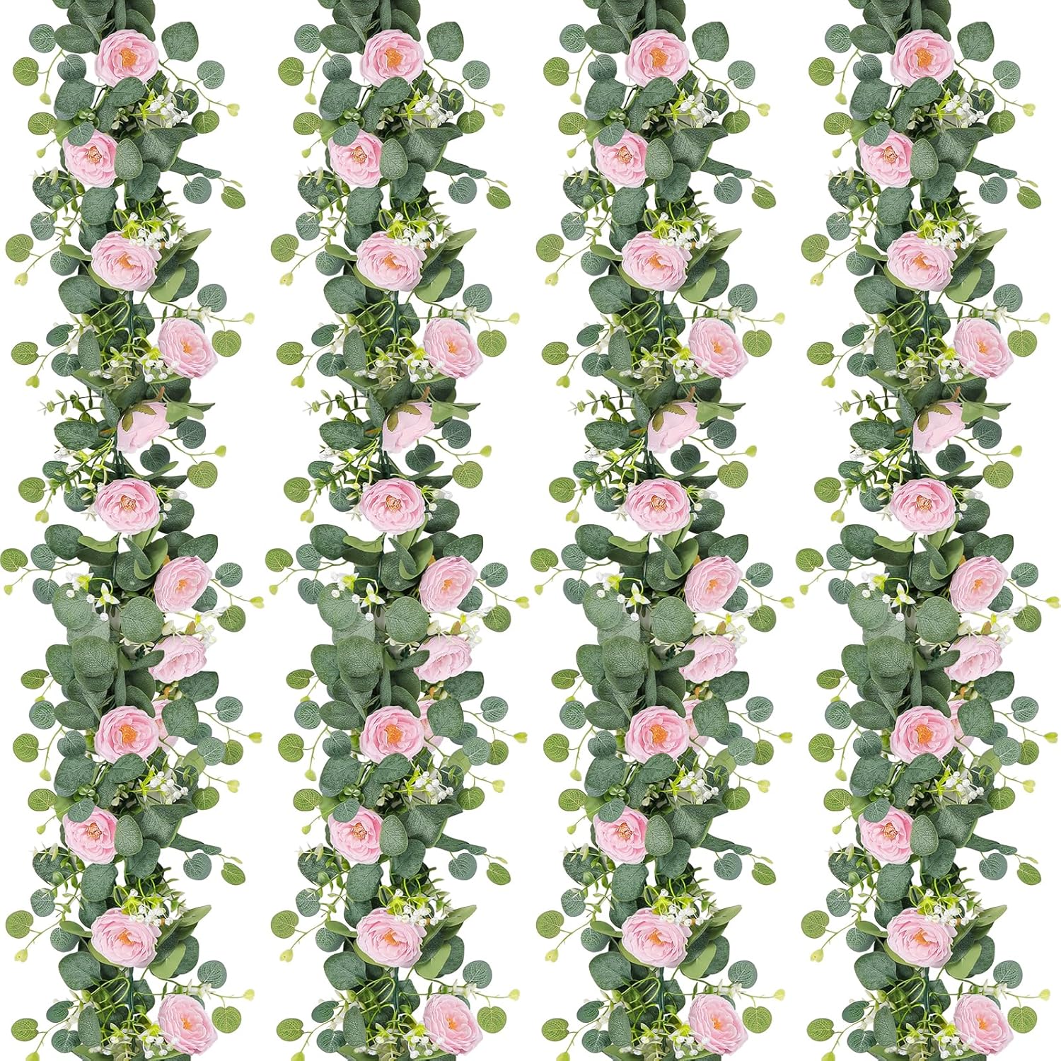 Artificial Eucalyptus Flower Garland with Pink Roses for Decor