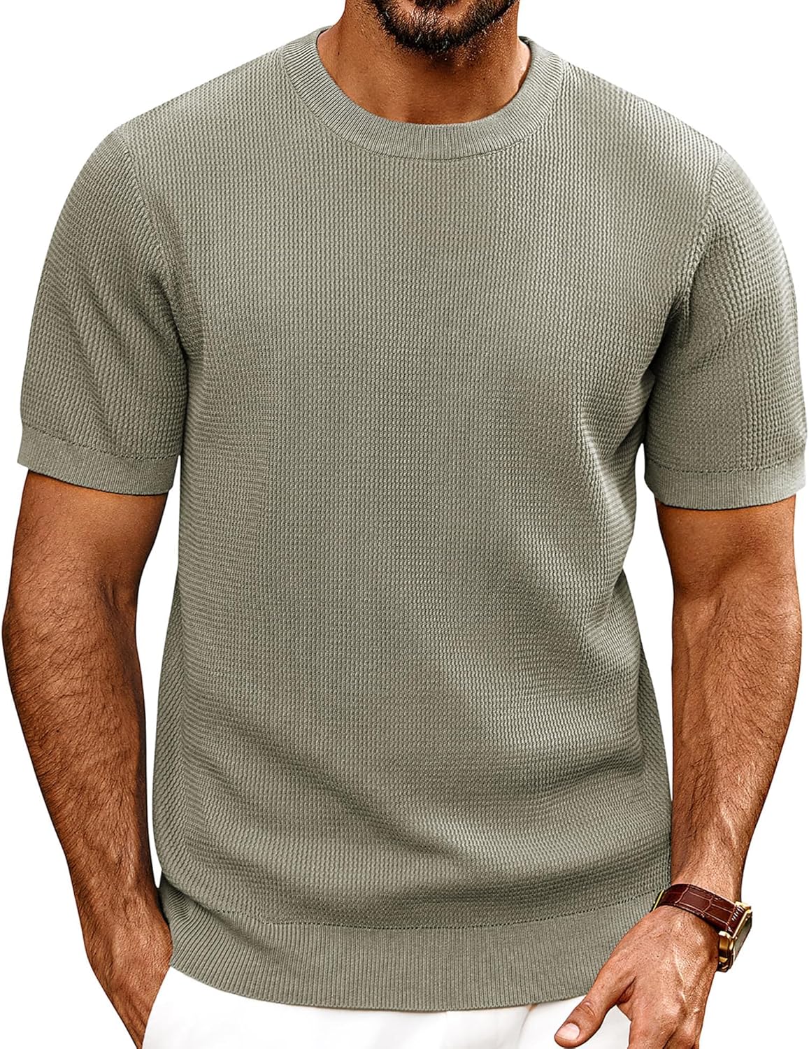 Stylish Knit Short Sleeve Crewneck T-Shirt for Men