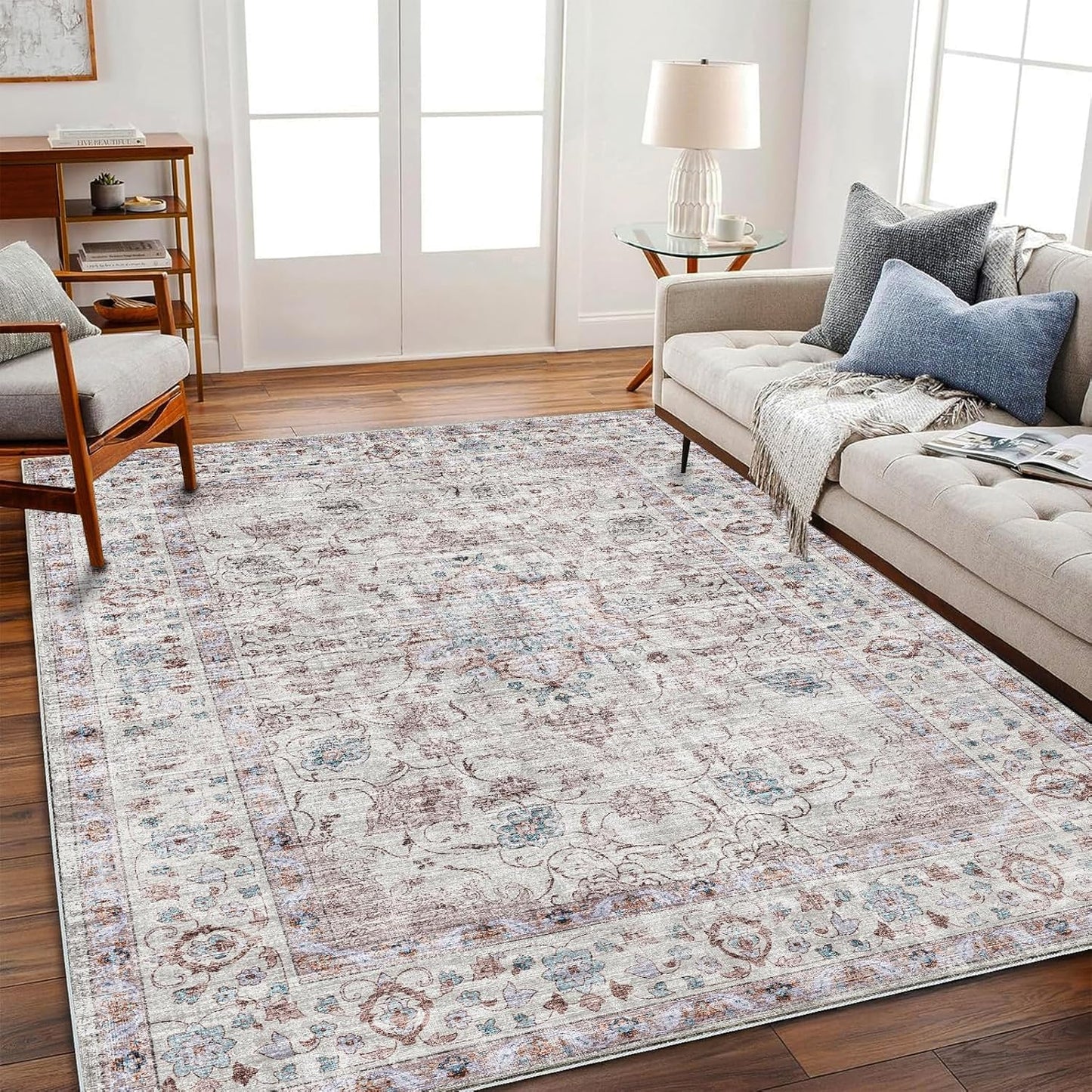 Vintage Traditional Area Rug 6ftx9ft Washable Non Slip Carpet
