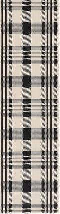 Courtyard 2ft 3in x 8ft Black/Bone Plaid Runner - Waterproof Outdoor