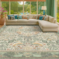 Washable Floral Bird Rugs for Living Room - Elegant Sage Green
