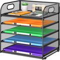 Portable 5 Tier Metal Mesh Paper Organizer - Black
