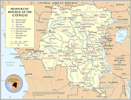 Large Congo Dem. Rep. Map: Roads, Cities, Airports!